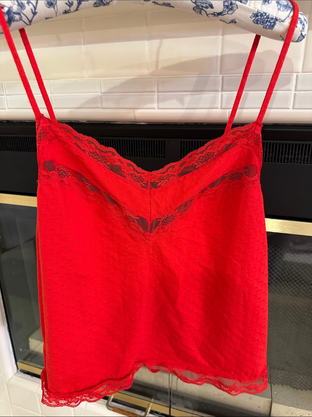 RALPH by Ralph Lauren Red Lace Trim Camisole Top - XL